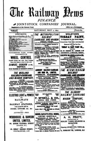 cover page of Railway News published on May 2, 1891