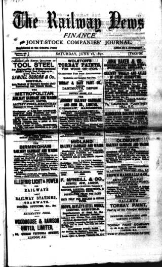cover page of Railway News published on June 18, 1892