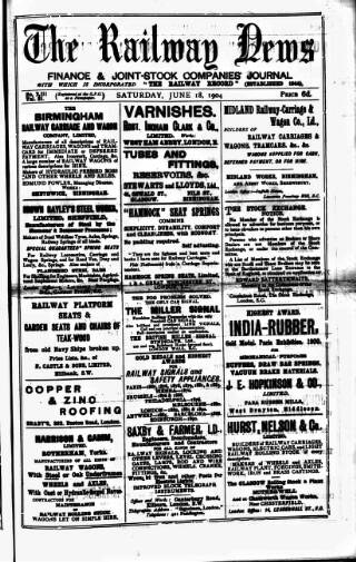 cover page of Railway News published on June 18, 1904