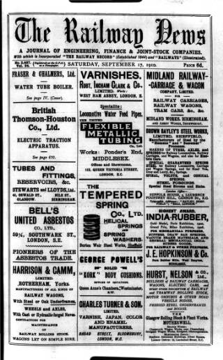 cover page of Railway News published on September 17, 1910