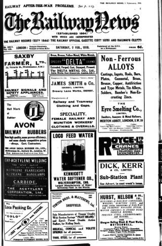 cover page of Railway News published on February 2, 1918