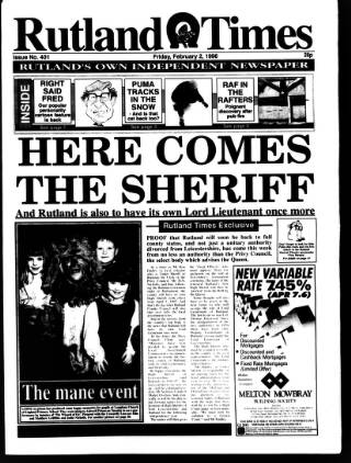 cover page of Rutland Times published on February 2, 1996