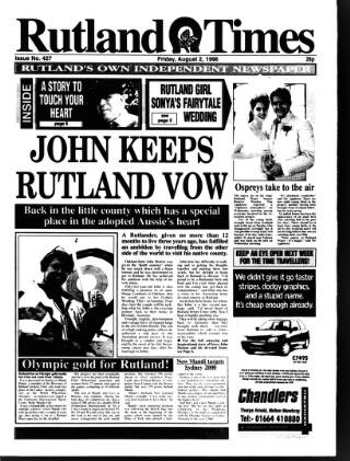cover page of Rutland Times published on August 2, 1996