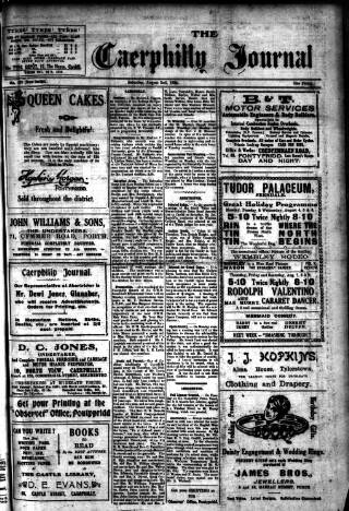 cover page of Caerphilly Journal published on August 2, 1924