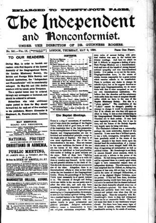 cover page of Nonconformist published on May 2, 1895