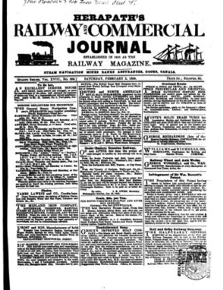 cover page of Herapath's Railway Journal published on February 2, 1856