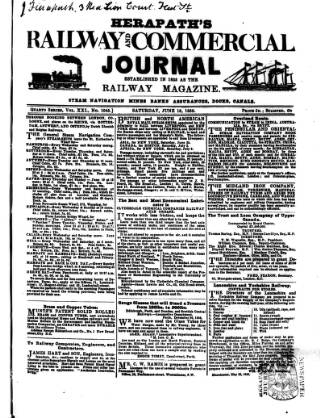 cover page of Herapath's Railway Journal published on June 18, 1859