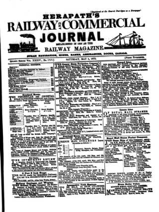 cover page of Herapath's Railway Journal published on May 4, 1872