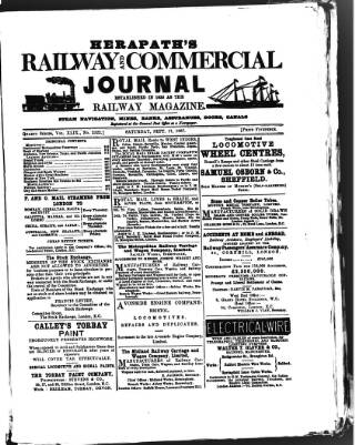 cover page of Herapath's Railway Journal published on September 17, 1887