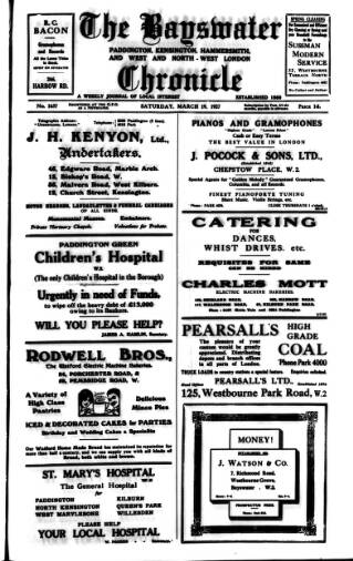 cover page of Bayswater Chronicle published on March 19, 1927