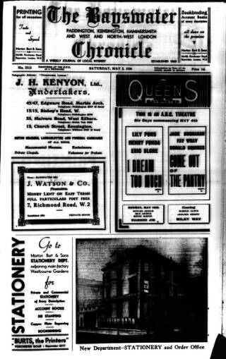 cover page of Bayswater Chronicle published on May 2, 1936