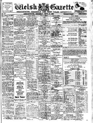 cover page of Welsh Gazette published on September 17, 1914