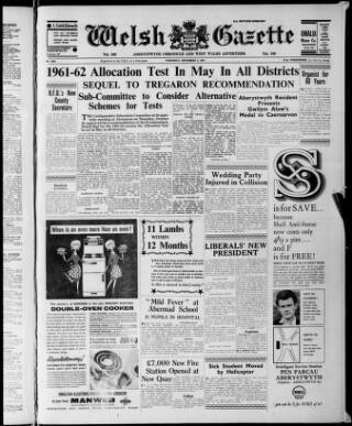 cover page of Welsh Gazette published on November 2, 1961