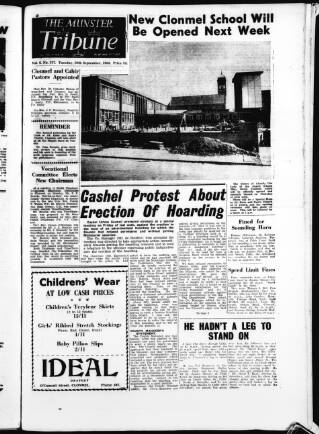 cover page of Munster Tribune published on September 29, 1964