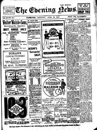 cover page of Evening News (Waterford) published on June 18, 1910