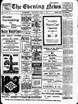 cover page of Evening News (Waterford) published on April 1, 1911