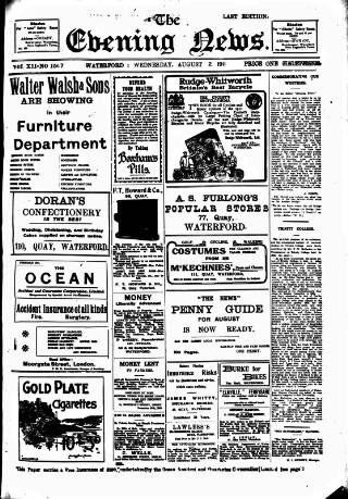 cover page of Evening News (Waterford) published on August 2, 1911