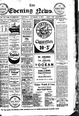 cover page of Evening News (Waterford) published on November 2, 1912