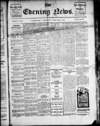 cover page of Evening News (Waterford) published on February 2, 1918