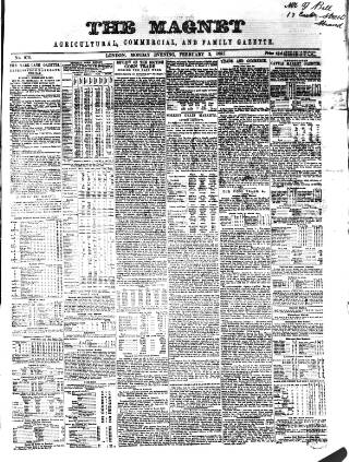 cover page of Magnet (London) published on February 2, 1857