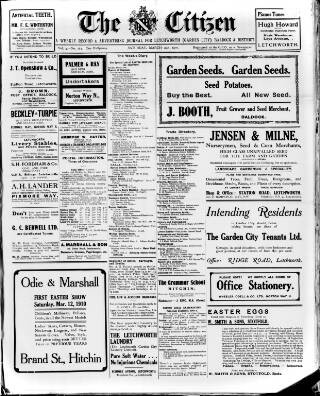 cover page of Citizen (Letchworth) published on March 19, 1910