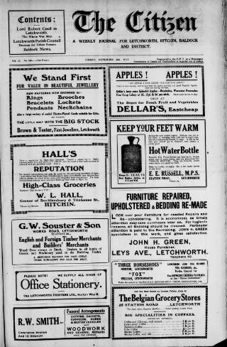 cover page of Citizen (Letchworth) published on November 2, 1917