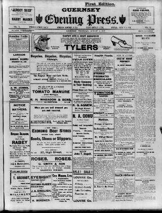 cover page of Guernsey Evening Press and Star published on August 2, 1917