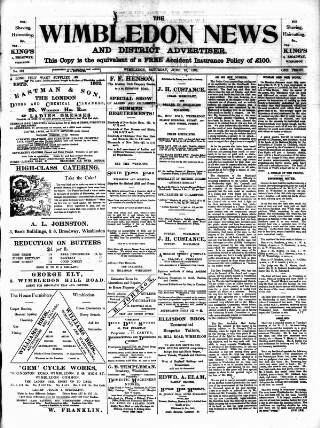 cover page of Wimbledon News published on June 18, 1898