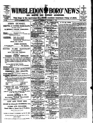 cover page of Wimbledon News published on November 2, 1907
