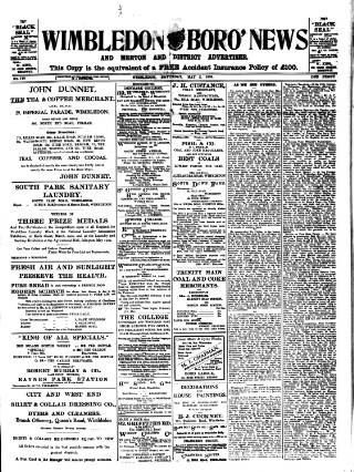 cover page of Wimbledon News published on May 2, 1908