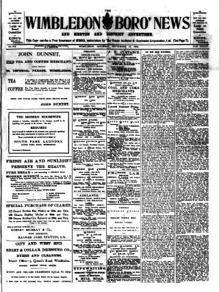 cover page of Wimbledon News published on September 17, 1910