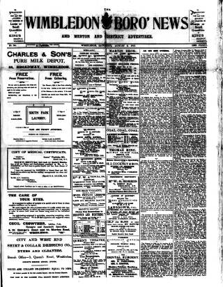 cover page of Wimbledon News published on August 2, 1913