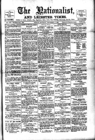 cover page of Carlow Nationalist published on September 17, 1898