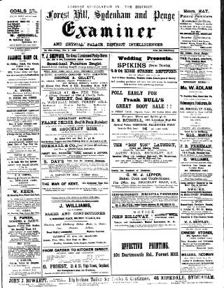 cover page of Forest Hill & Sydenham Examiner published on February 2, 1906
