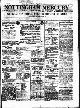 cover page of Nottingham and Newark Mercury published on June 18, 1841