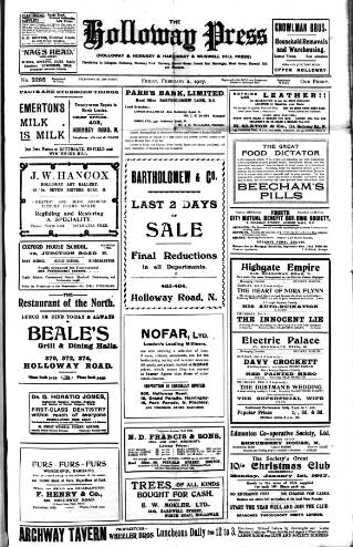 cover page of Holloway Press published on February 2, 1917