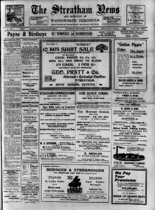 cover page of Streatham News published on September 17, 1910