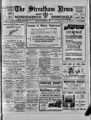 cover page of Streatham News published on November 2, 1917