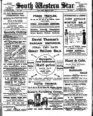cover page of South Western Star published on February 2, 1912