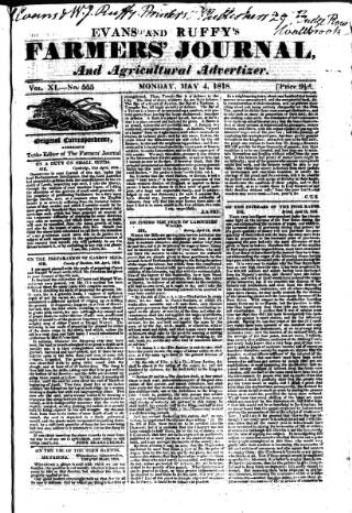 cover page of Evans and Ruffy's Farmer's Journal published on May 4, 1818