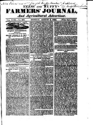 cover page of Evans and Ruffy's Farmer's Journal published on August 2, 1824
