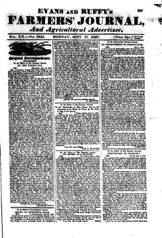cover page of Evans and Ruffy's Farmer's Journal published on September 17, 1827
