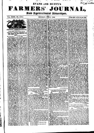 cover page of Evans and Ruffy's Farmer's Journal published on February 2, 1829