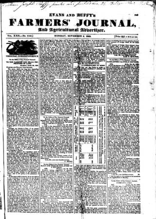 cover page of Evans and Ruffy's Farmer's Journal published on November 2, 1829