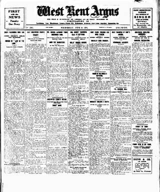 cover page of West Kent Argus and Borough of Lewisham News published on June 18, 1930