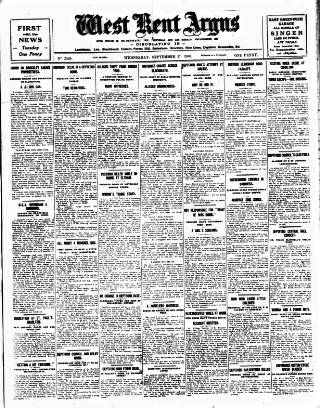 cover page of West Kent Argus and Borough of Lewisham News published on September 17, 1930