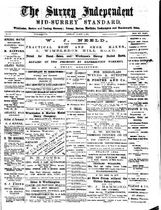 cover page of Surrey Independent and Wimbledon Mercury published on August 2, 1884