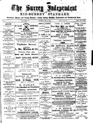 cover page of Surrey Independent and Wimbledon Mercury published on May 4, 1889