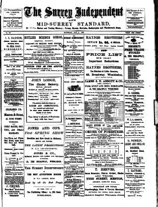 cover page of Surrey Independent and Wimbledon Mercury published on May 2, 1896