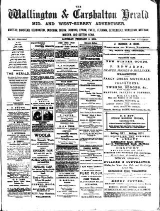 cover page of Wallington & Carshalton Herald published on February 2, 1884